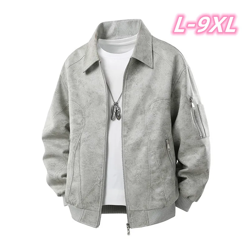 

Trend Baseball Collar Leather Jacket for Men's High End Suede Casual Short Coat Social Business Motorcycle Jacket Streetwear