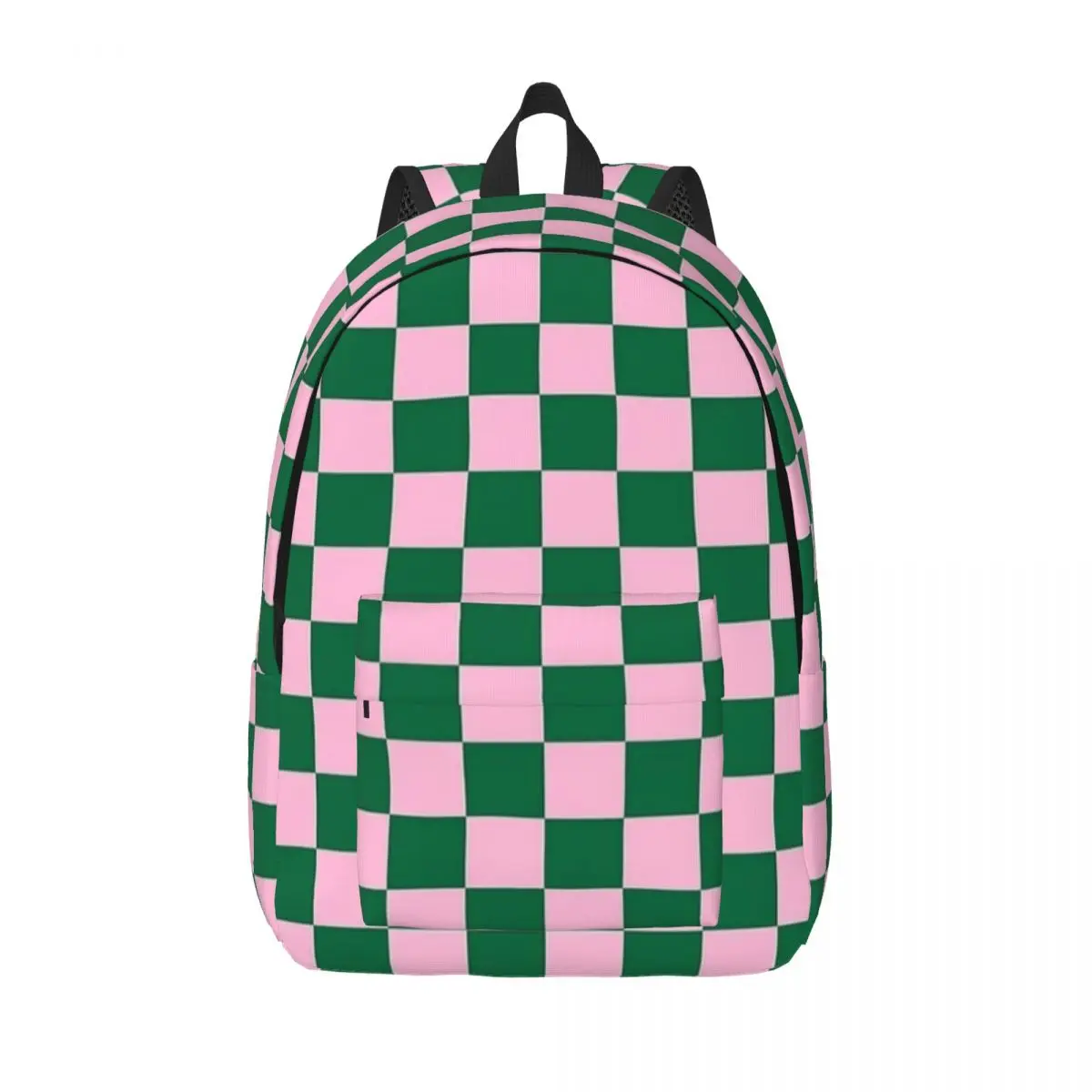 Candy Pink And Cadmium Green Checkerboard Backpack Sports Student Business Geometric Checkered Daypack Laptop Canvas Bags