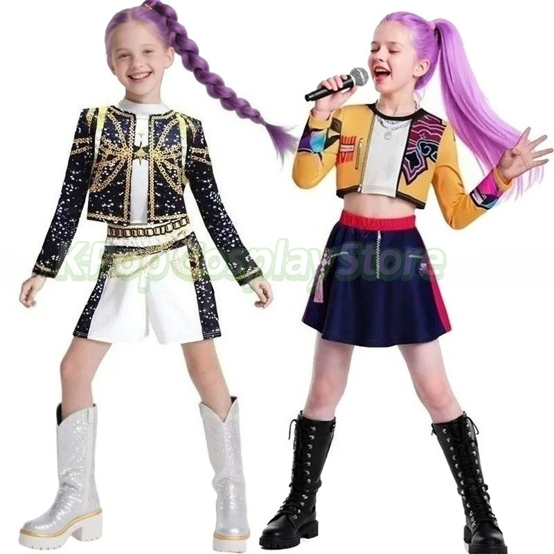 

KIDS Anime Kpop Demon Hunter Cosplay Rumi Zoey Mira Costume Full Suit Style Kids Girls Stage Performance Clothes Halloween Party