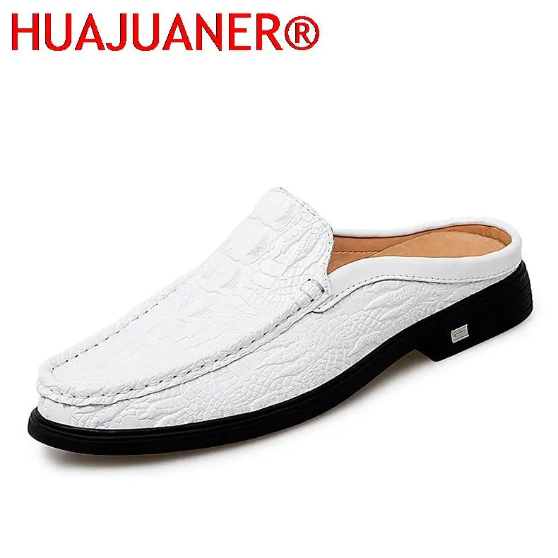 2023 Black Half Shoes for Men Leather Shoes Men Mules Casual Shoes Men Fashion Social Big Size Mocassin Elegantes Walking Shoes