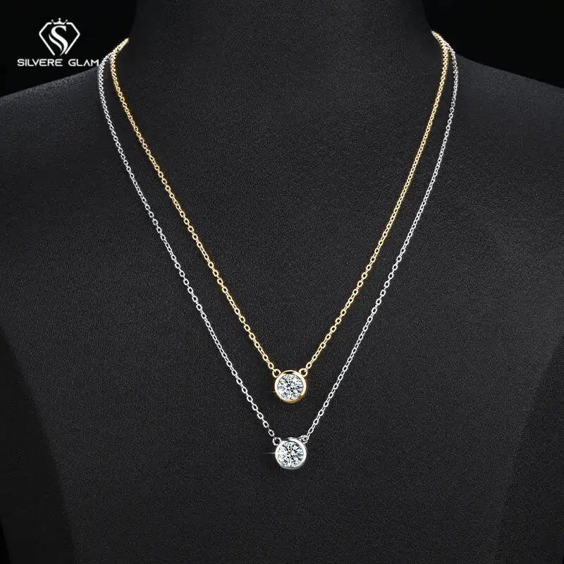 

SG из чистого серебра 925, круглый кулон с пузырьками, ожерелье с муассанитом, капля слез, простое роскошное ожерелье с ключицей из муассанита