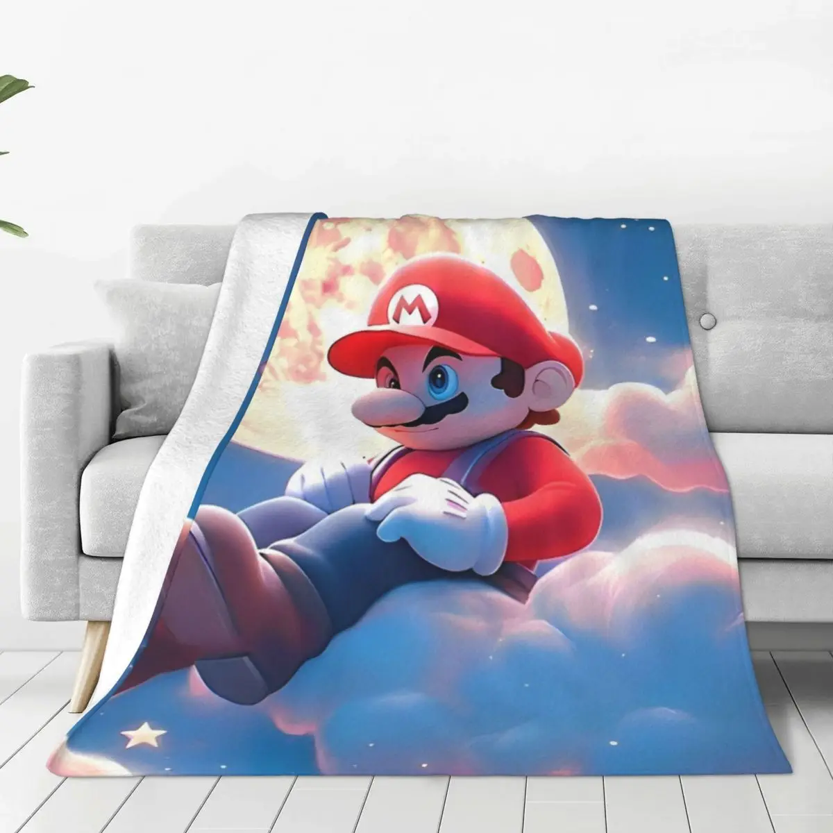 Cartoon M-marioes Flannel Blanket Warm Soft Throw Blanket for Living Room Travel Office Aesthetic Bedspread Sofa Bed Cover