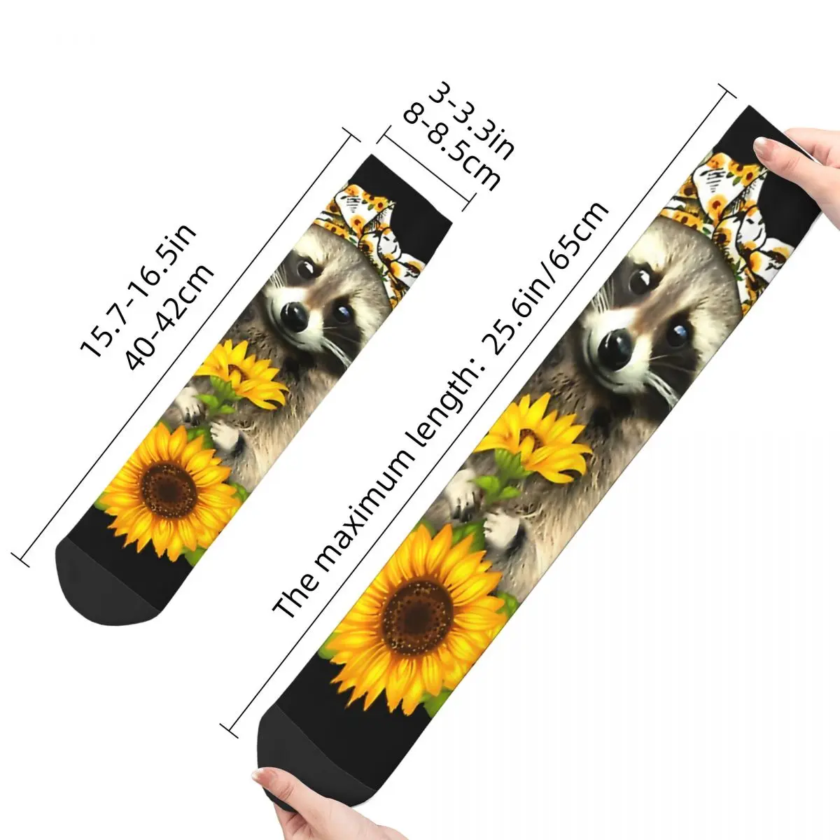 Funny Crazy Sock for Men Sunflower Harajuku Raccoon Quality Pattern Printed Crew Sock Novelty Gift