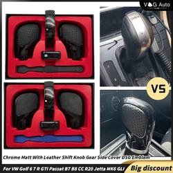 Chrome Matt With Leather Shift Knob Gear Side Cover DSG Emblem For VW Golf 6 7 R GTI Passat B7 B8 CC R20 Jetta MK6 GLI
