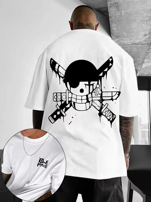 2026 Neujahr ONE PIECE Herren T-Shirt Roronoa Zoro Japanischer Anime Sommer Locker Sitzend Baumwolle Y2K Harajuku