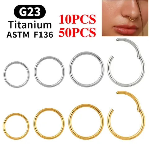 10/50PCS ASTM F136 Titanium Nose Ring Hinged Clicker Segment Septum Hoop Women Men Ear Cartilage Helix Earring Piercing Jewelry