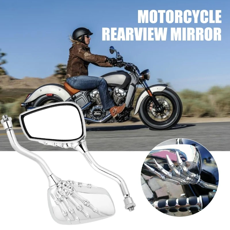 2Pcs Motorcycle Skeleton Hand Sideview Mirror Motorbike Rearview Mirror（Left+Right ）