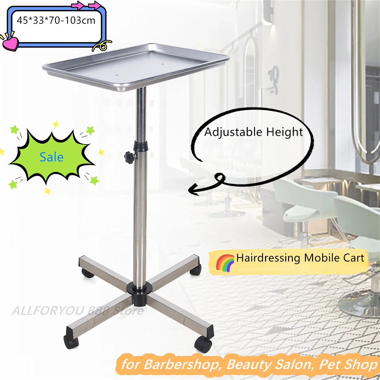 

Barbershop Cart Hairdressing Mobile Cart Aluminium Alloy Tray Stand Rolling Cart For Barbershop Beauty Salon