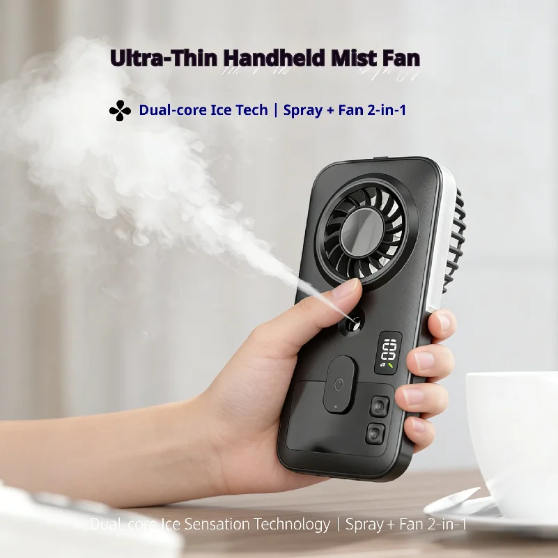 

Portable Handheld Mist Fan with Digital Display, USB Rechargeable Personal Spray Fan, Mini Cooling & Humidifying Fan for Outdoor