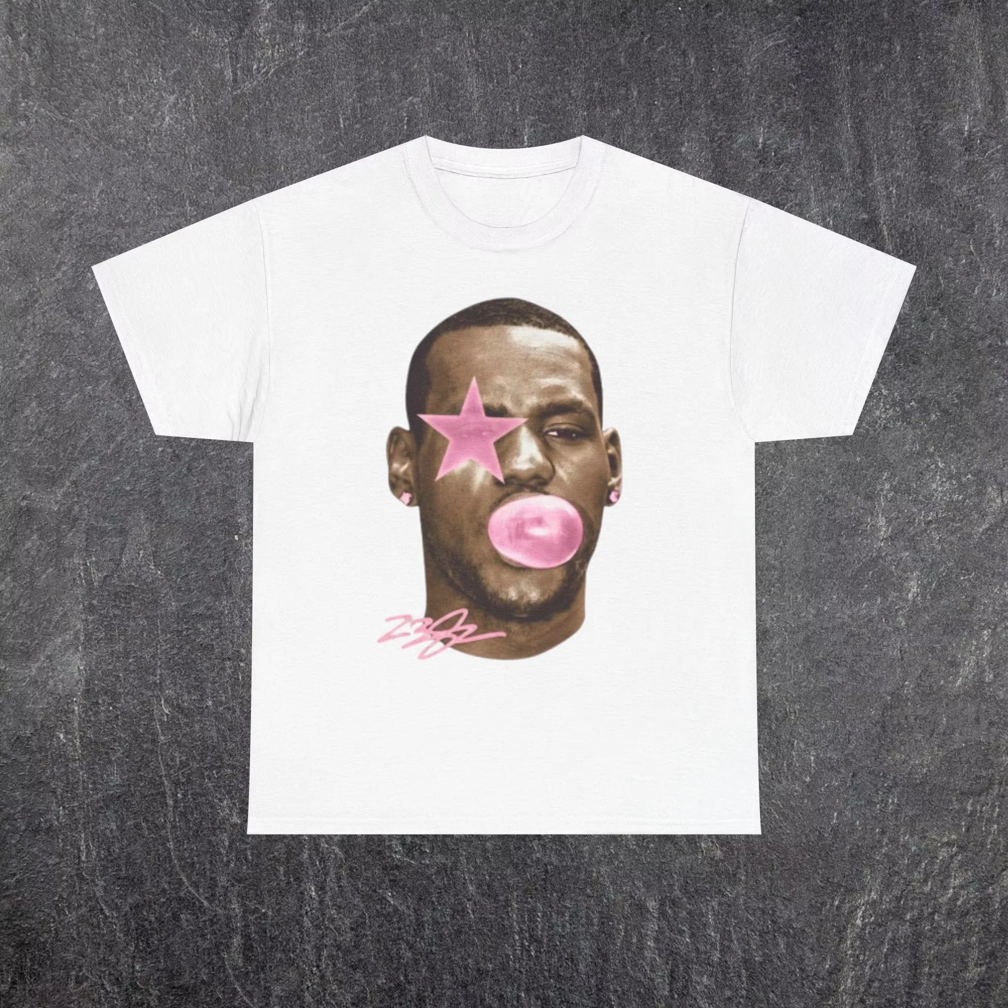 2026 New LeBron James Family Matching Oversized Unisex Streetwear T Shirt Basketball Athlete Pink Gum Star Front Print Tees