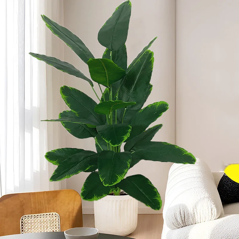 

47in Large Fake Plants Tropical Banana Tree Artificial Palm Plants Plastic Real Touch Banana Leaves for Home Garden Shop Decor
