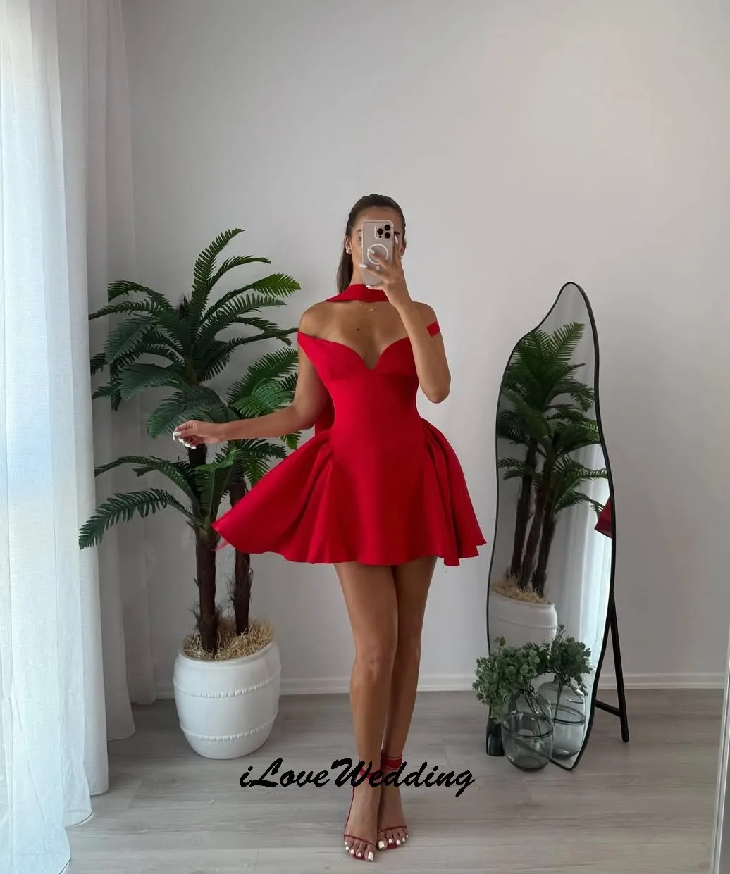 

Red Strapless A-Line Homecoming Dresses 2025 Satin V-Neck Mini Length Prom Dresses Pleated Off The Shoulder Ribbons Customized