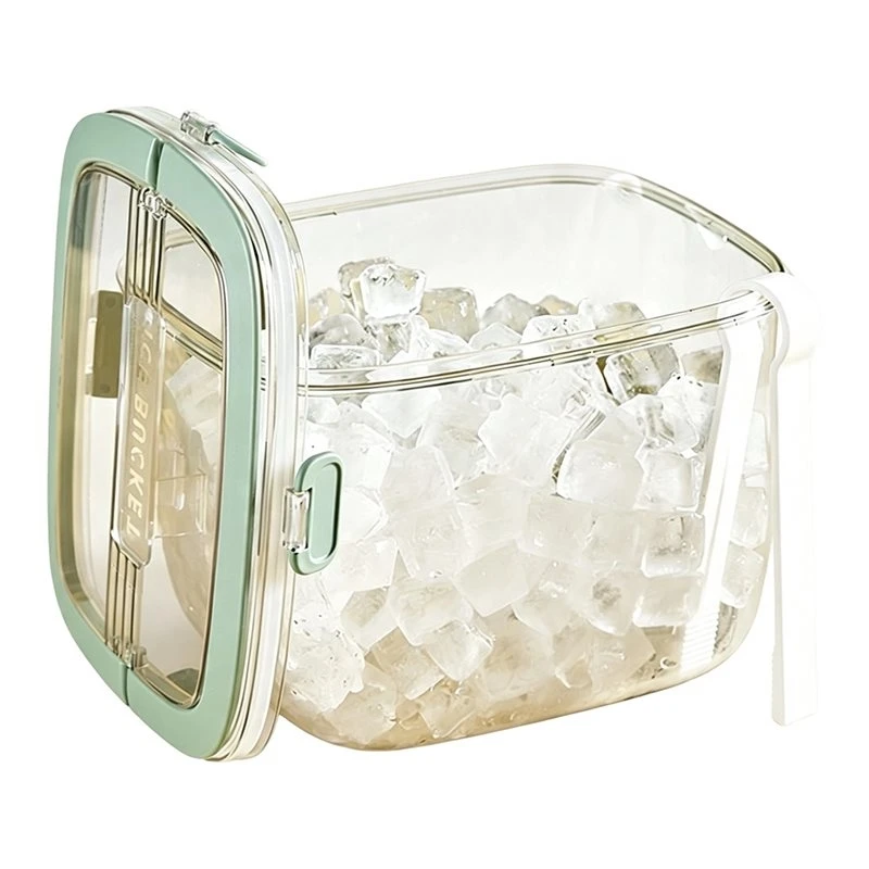 A96K-Ice Cube Storage Bin With Sealed Lid-Clear Ice Bucket Featuring Tong For Home Beverage Coolers For Freezer