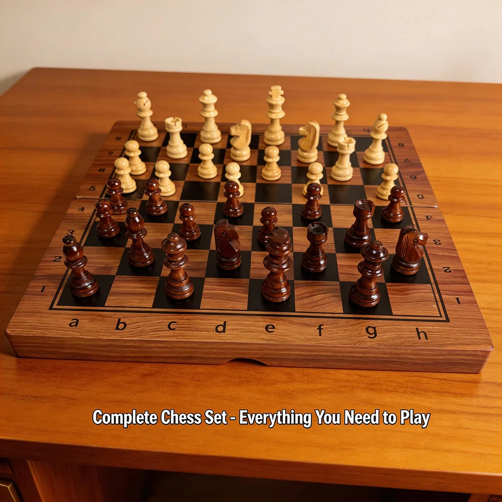 

Chess Set - Portable Foldable Wooden Magnetic Chessboard - Educational Games for Students and Kids - Christmas Gift