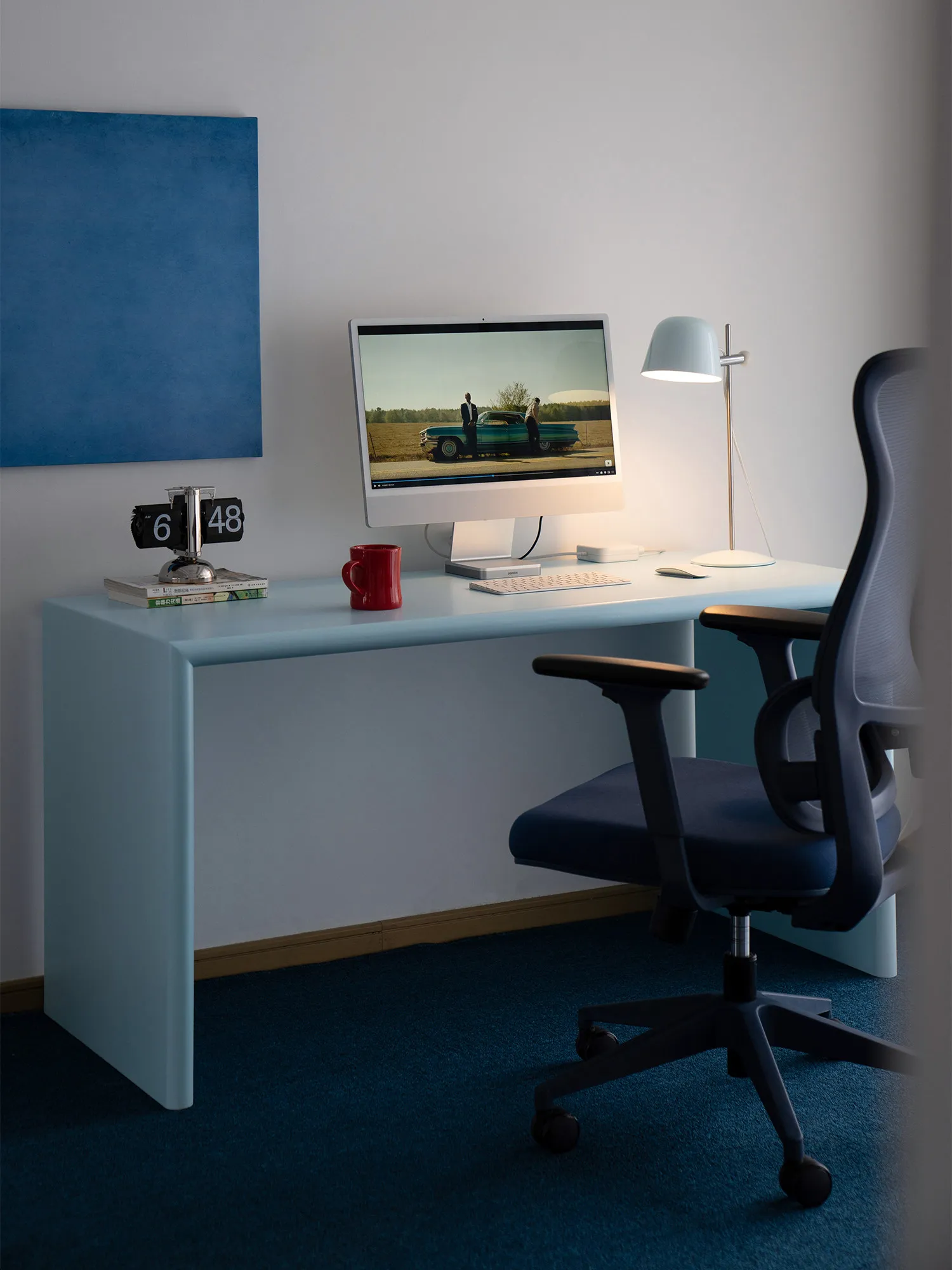 

PYJ Korean Blue Thinker Office Work Computer Square Desk