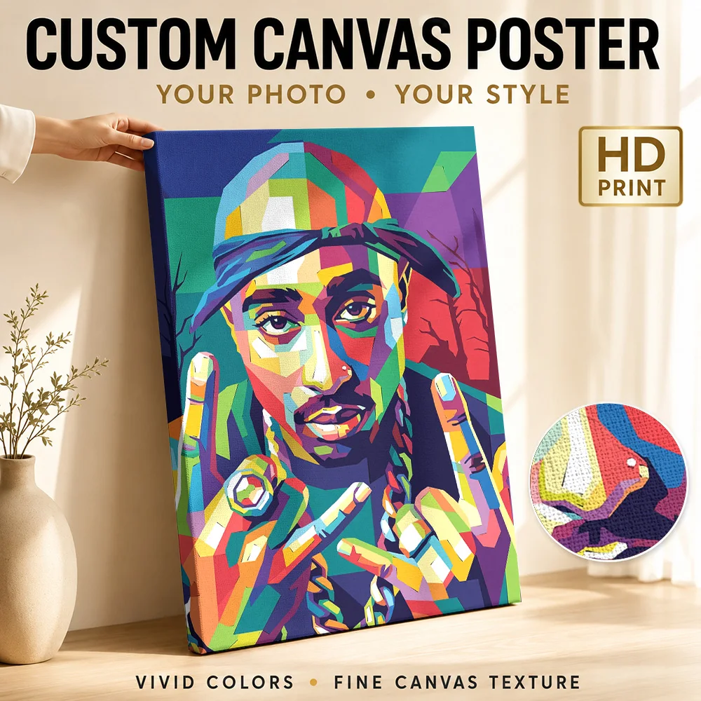 Tupac Shakur Pop Art Portrait Framed Canvas Print Poster Customized Retro Music Canvas Wall Art for Studio Decor Ready to Hang