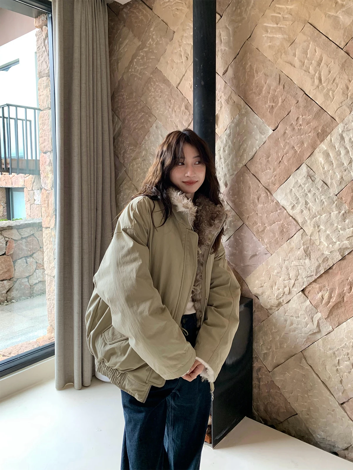 

Tetu STUDIO 2025SS Winter Thiened 95% White Du down adient Lamb Fur Jaet Women's Faion Commute Sle Long Sve Coat