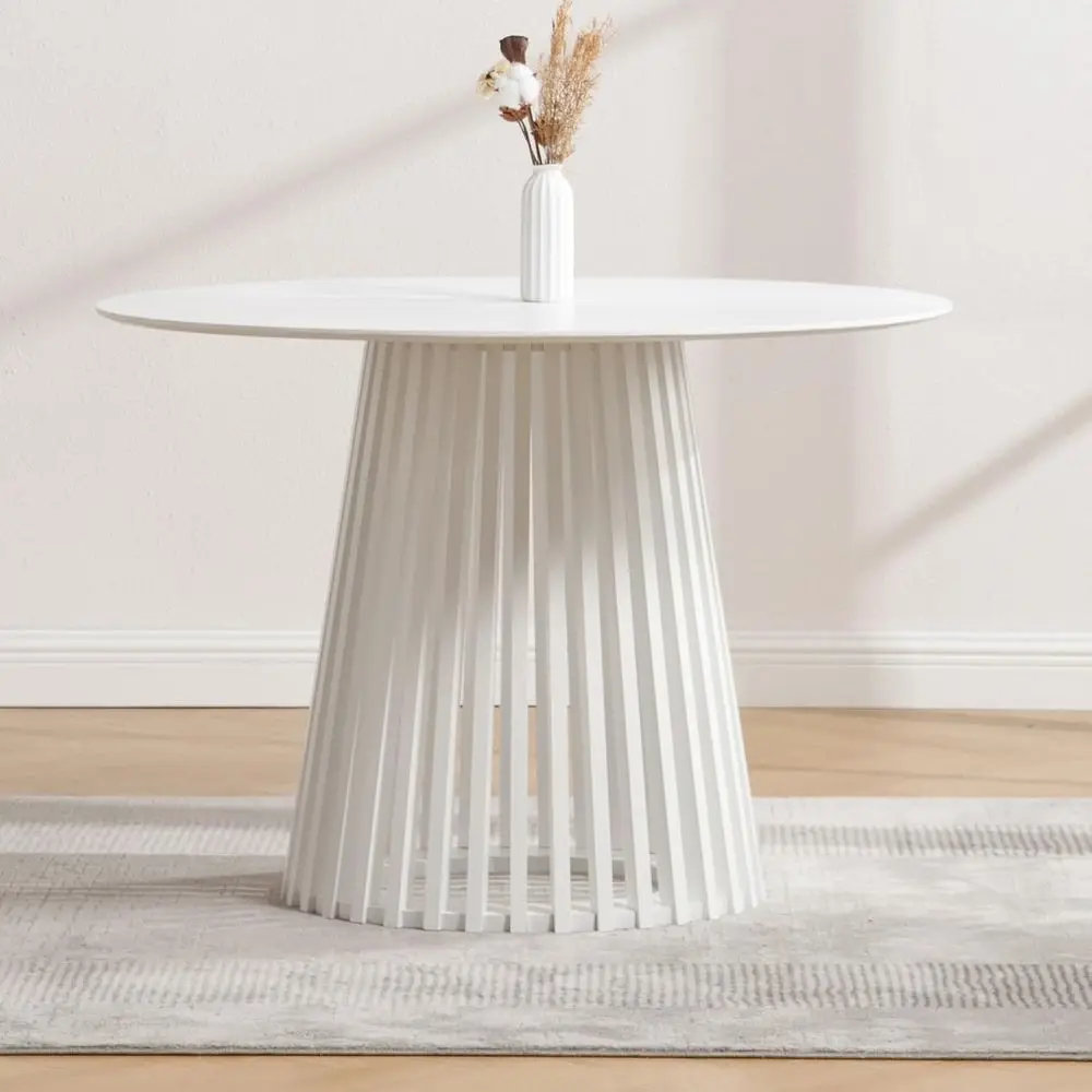 

White Wooden Pedestal Kitchen Table for 4-6, 43.25 Round Dining Room Furniture