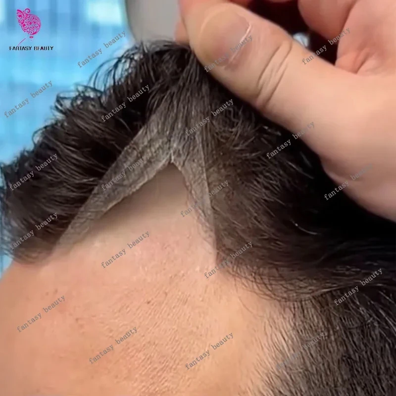 

Super Invisible 0.02mm Thin Skin Blonde Men's Toupee 80%Density Natural Hairline Black Brown Gray #230 Human Hair System Prost