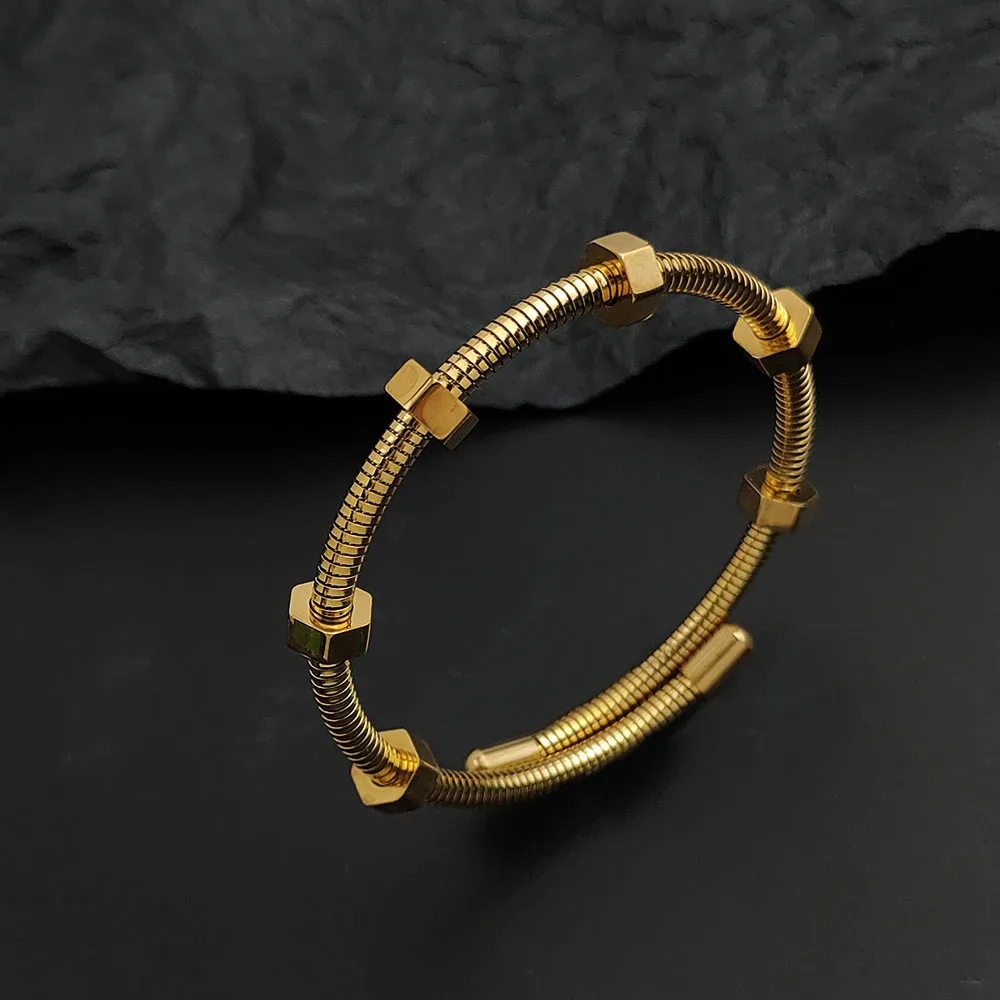 Creative double-layer wire nutGold-plated stainless steel women's bracelet, waterproof and rust-free, couple bracelet