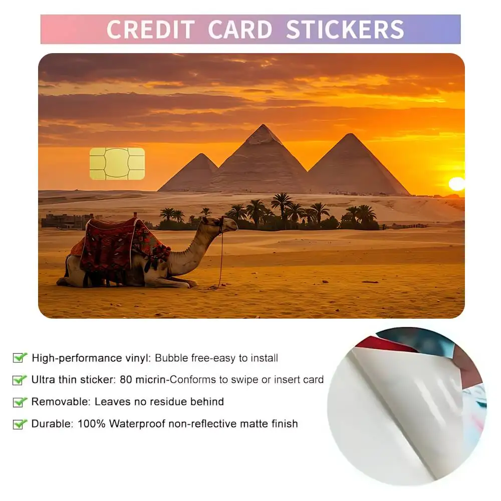 Egypt Desert Pyramid Camel Card Stickers Sticker Skin Film Cover For Small Chip Credit Debit Card Bus Card HT12