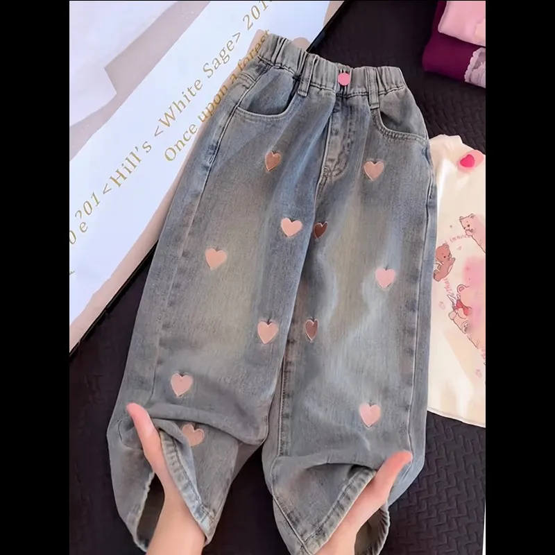 2026 Mädchenhosen Frühling Herbst Neue Hosen Gerades Bein Weites Bein Jeans Kinderjeans Mittlere Kindergröße – Detail 4
