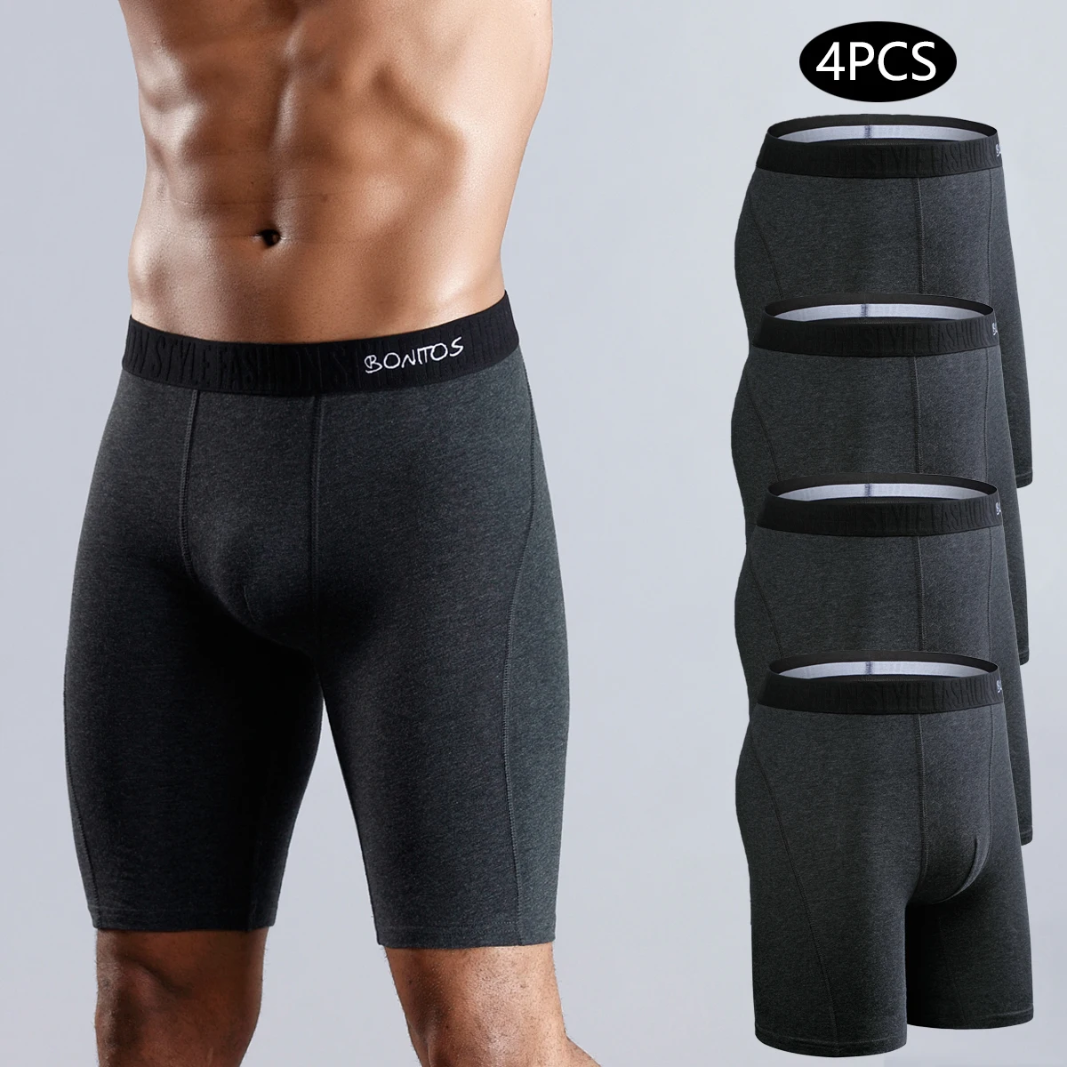 4pcs long boxers for men underwear plus size Men's panties sexy long leg underp…