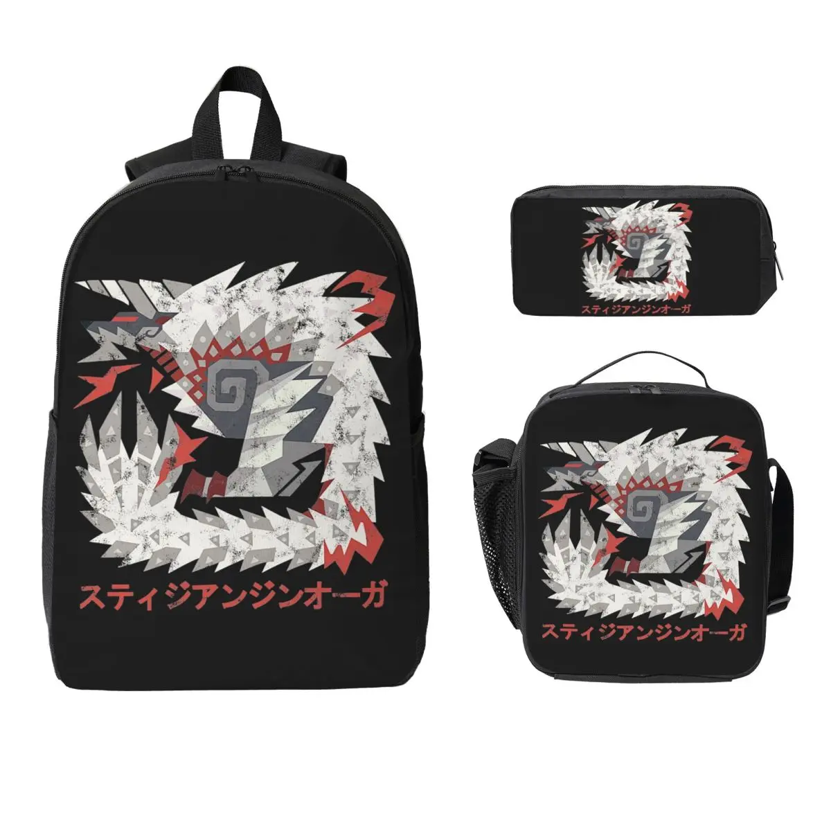 Monster Hunter Backpack Student BookBag School Bag Computer Shoulder Bags 3ps Insulated Lunch Bag Pencil Case