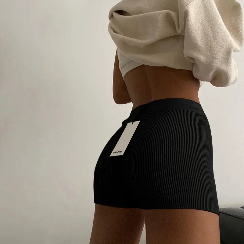 Summer solid color knitted shorts women's sexy tight street boxer straight shorts women's leggings