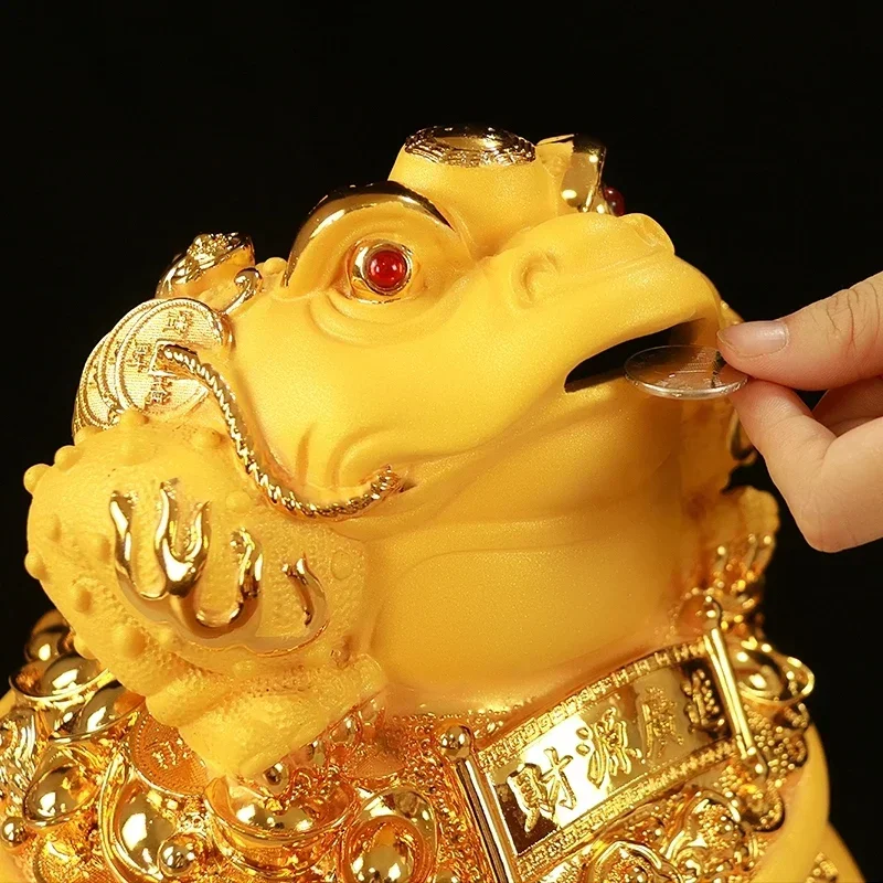 Chinese Golden Toad Sculpture Resin Ornaments Piggy Bank Crafts Living Room Wine Cabinet Decorations Opening Gifts Lucky Money