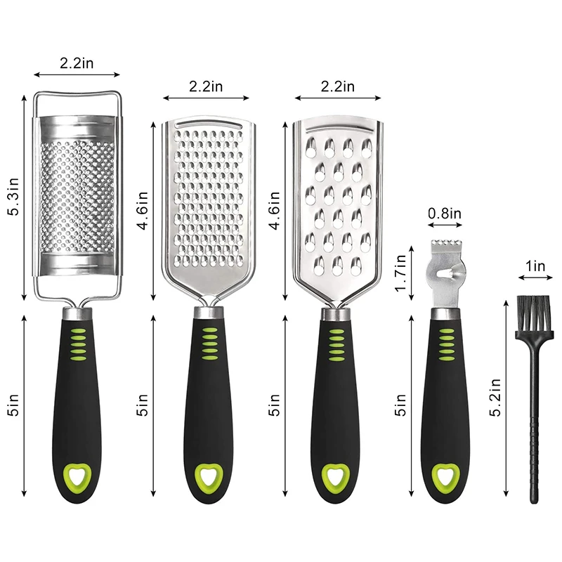 Parmesan Cheese Grater Set, Lemon Zester, Stainless Steel Kitchen Grater for Ginger, Garlic, Fruits, Vegetables, Kitchen Tools