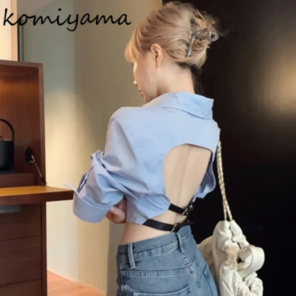 

Backless Woman 2025 Shirts & Blouses Y2K Cropped Blusas Mujer Long Sleeve Ropa Korean Fashion New Clothing Streetwear Camisas