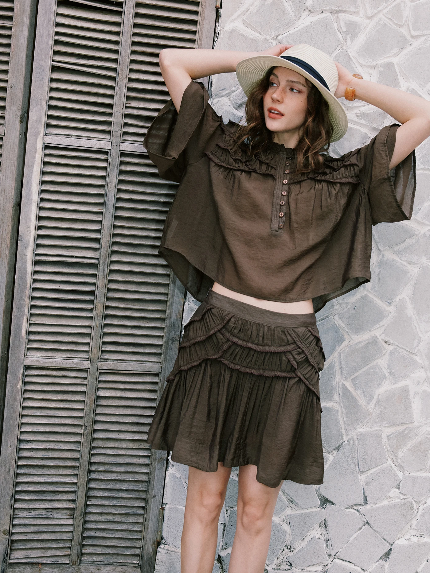 

Women's Cotton Embroidered Top And Skirt Two-Piece Set Breathable Lightweight Spring Fashion Outfit Short Sleeve Button ...