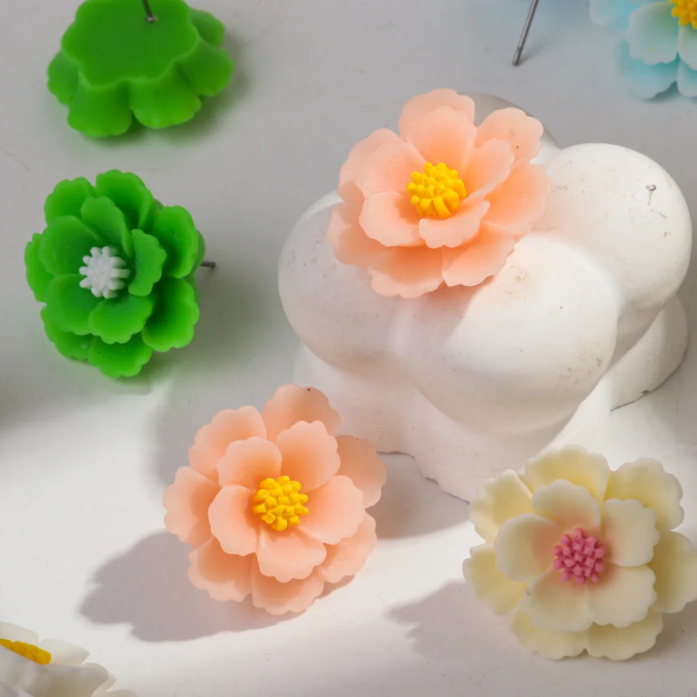 Lovely Resin Big Flower Stud Earrings for Women Cute Large Resin Korea Flower Pearl Floral Style Earring Trendy Design Jewelry