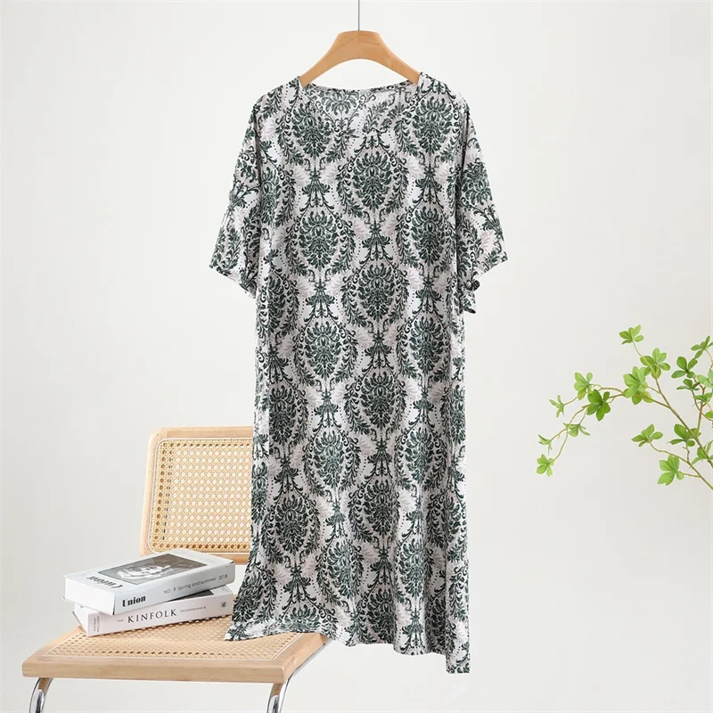 Sleepwear Women\'s Summer Pajamas Dress Printing Loose Ladies Nightgowns Short Sleeve Sleep Shirt Lounge Wear Night Dresses