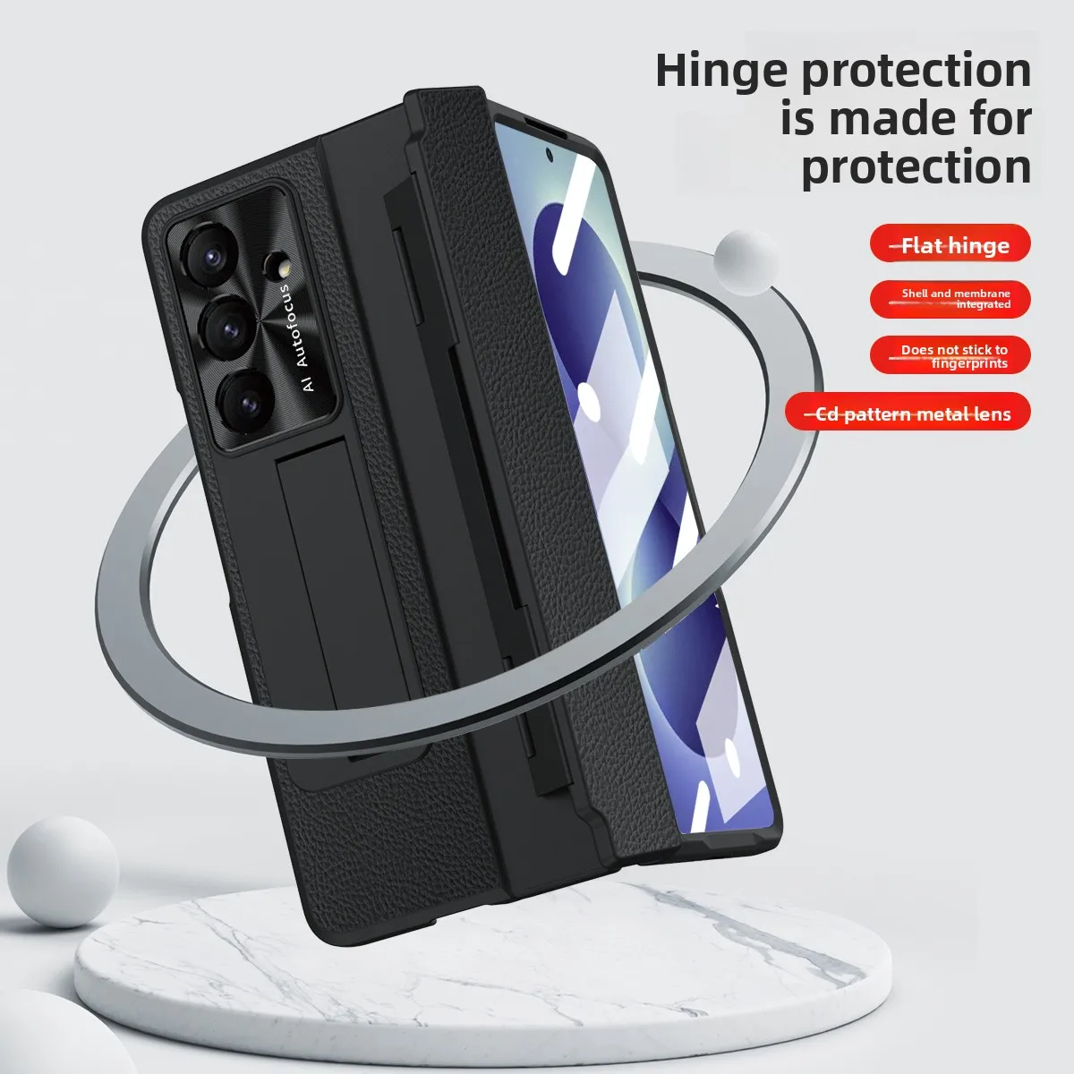 Hülle für Samsung Galaxy Z Fold 8 Ultra Fold 8 7 6 5 4, flache, klappbare, schlichte Lederhülle mit Scharnier, vollständig stoßfeste Handyhülle