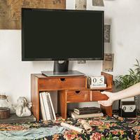 Monitors Stand Computer Monitors Stand with 3 Drawers Book Storage Wooden Household Desktop Accessories Organizer Laptop Stand