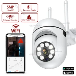 Wifi IP Camera 5MP Outdoor Wireless CCTV Surveillance Cameras Color Night Vision AI Human Detect 4X Digital Zoom IP66 Waterproof