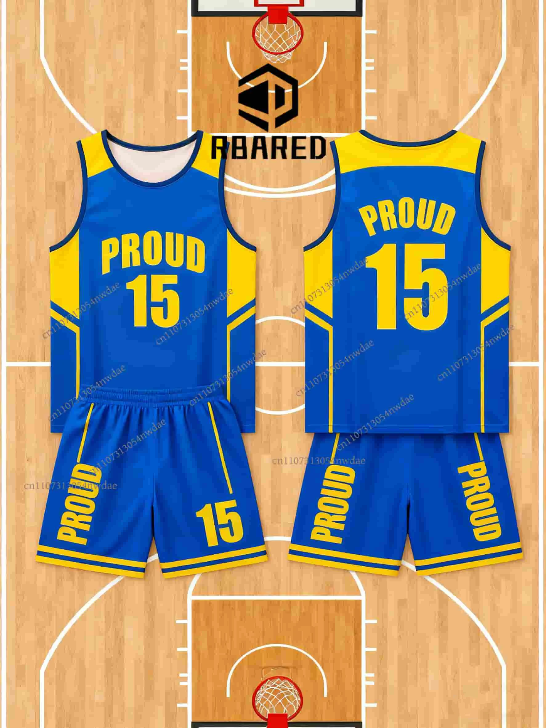 

Hot Sale Men's Gradient Basketball Jersey Set #1 #15 #28 #42 #56 #69 Sports Uniform with Shorts Breathable Athletic Team Wear