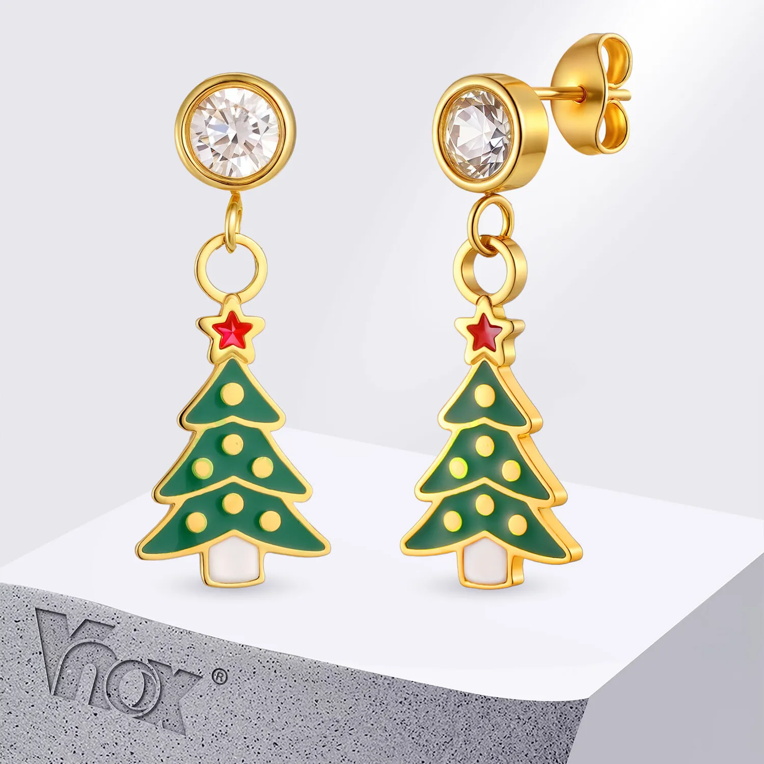 

Vnox Unusual Christmas Cartoon Drop Earrings, Stainless Steel With Crystal Studs, Jewelry Festival Gift