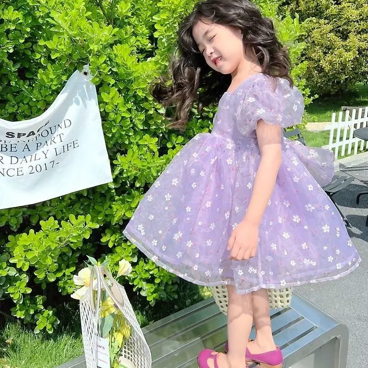 

Birthday Princess Clothes Vestidos Children Clothes 2025 Baby Girls Summer Flower Dress Fashion Girl Kids Big Bow
