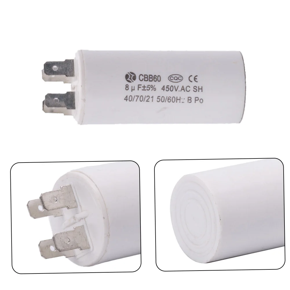 CBB60 Run Capacitor 450VAC 8uf พร้อม Wire Run Round Capacitor สําหรับมอเตอร์ไฟฟ้าอุปกรณ์เครื่องมืออุปกรณ์เสริม