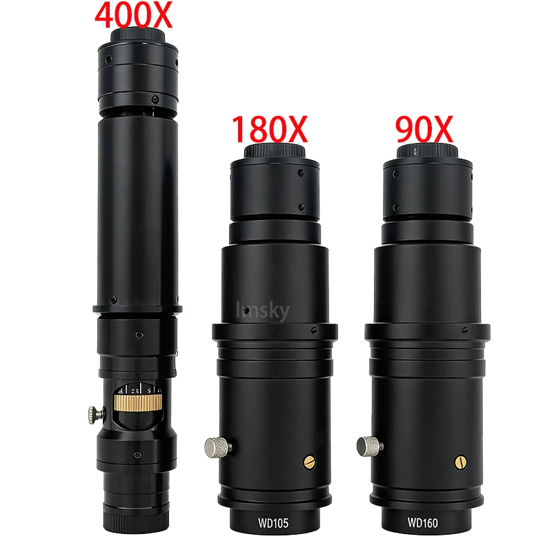 Adjustable Magnification 90X 100X 120X 150X 180X 400X 300X Zoom C Mount Lens M42 Auxiliary Objective Lens For HDMI USB Microscop