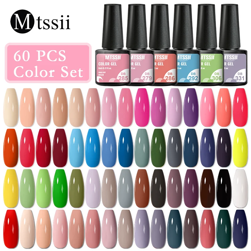 

Mtssii 25/60PCS Color Gel Nail Polish Set Glitter Sequins Gel Soak Off UV Gel Semi Permanent Base And Top Coat Nail Art Gel Kits