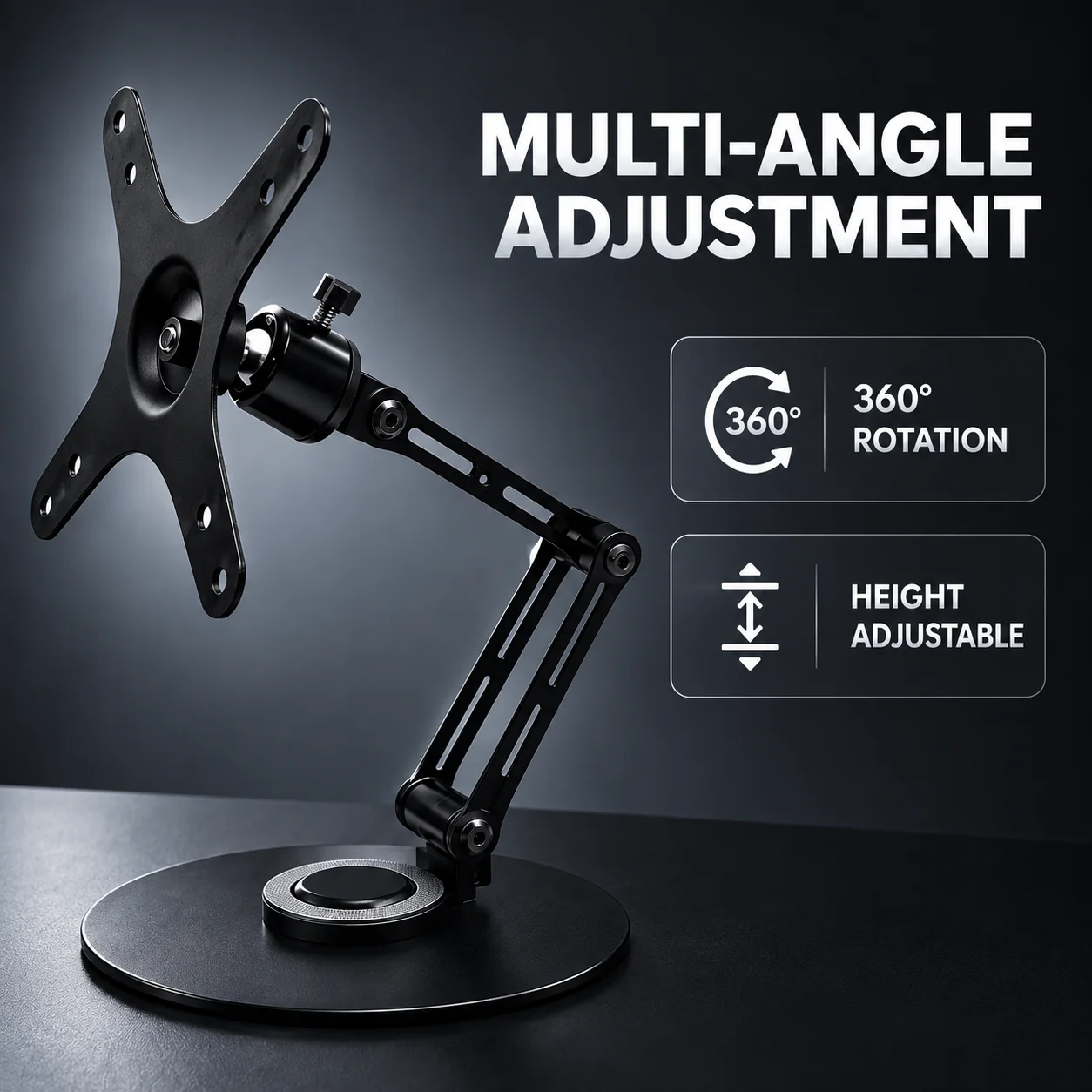 360° Rotating Foldable Monitor Mount, Adjustable Multi-Angle VESA 75x75mm Support Arm for 9-18.4 Inch Screen Heavy Load Stand