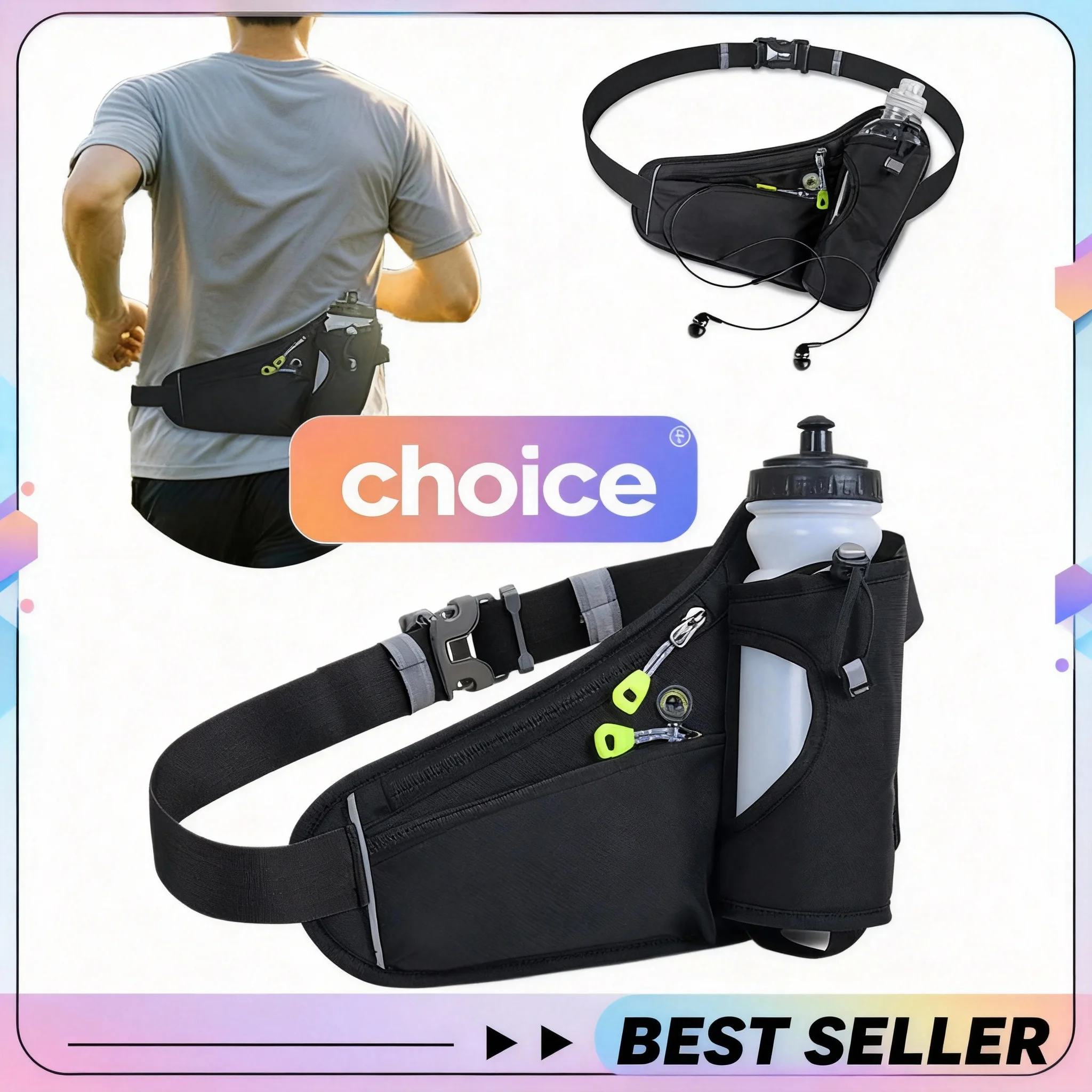 Running Waist Bags Water Bottle Holder Hydration Belt Bag Men Women Sports Fanny Pack Gym Running Cell Phone Jogging Cycling Bag