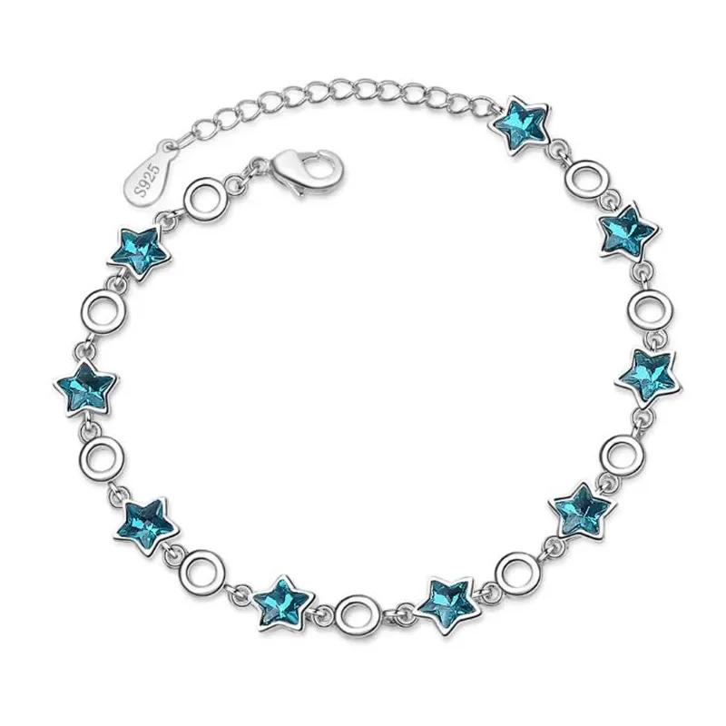 

New Arrival Fashion Atmosphere Flash 925 Sterling Silver Jewelry Blue Five-pointed Star Crystal Sweet Bracelets SL025