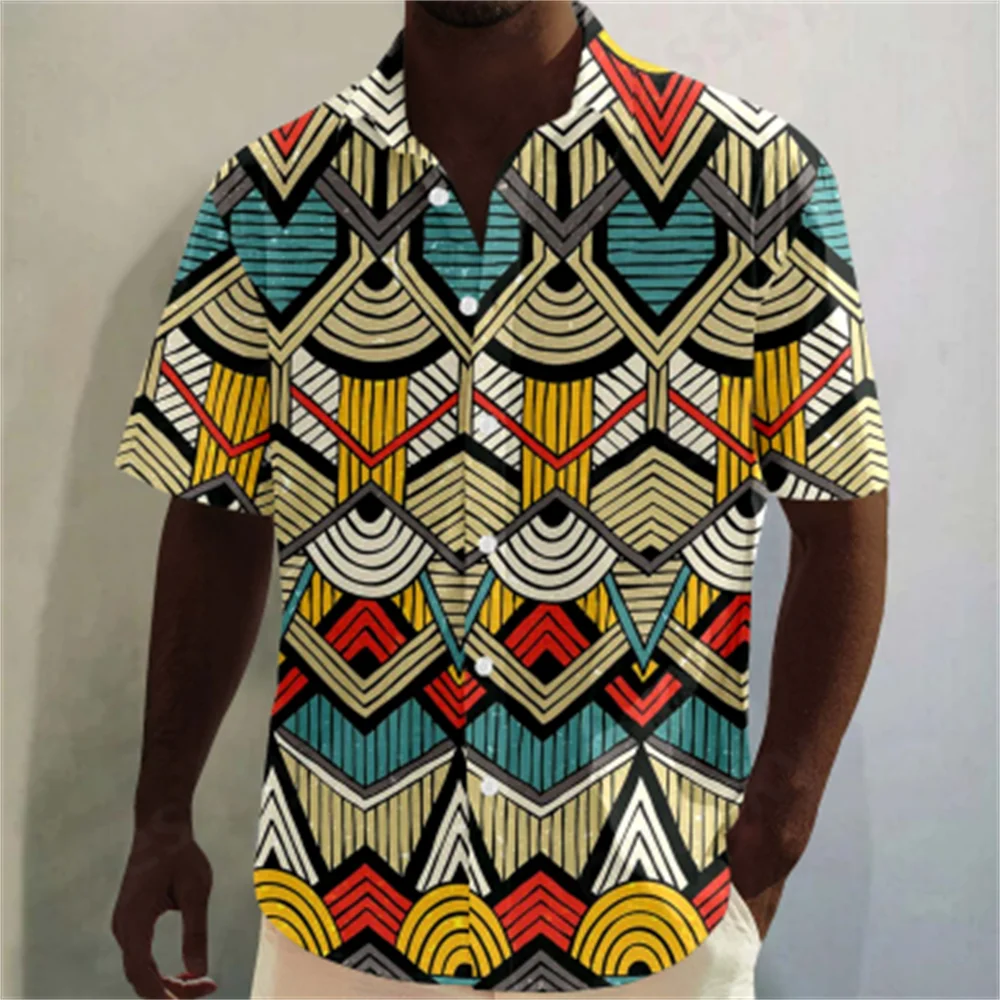 

Men's African Folk Style Printed Lapel Casual Shirt Beach Hawaiian Holiday Top