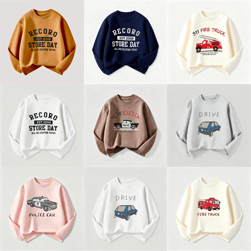 T-shirt à manches longues pour garçons et filles, pull-over simple, assorti à tout, pour enfants de 1 à 7 ans, t-shirt ample à col ras du cou avec dessin animé