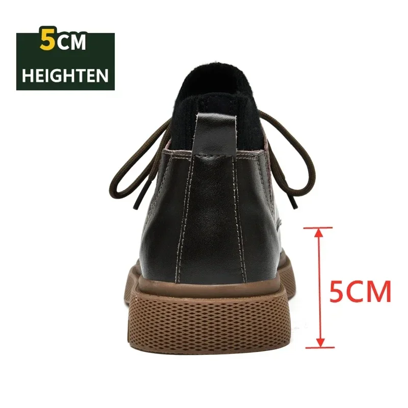 New Men Elevator Boots Genuine Leather Sock Shoes Height Increase Ankle Boots Winter Warm Casual Shoes Insole 5CM Wedding Formal